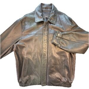 Colebrook Leather Bomber Jacket Men's Medium Black Lined Zip Snap